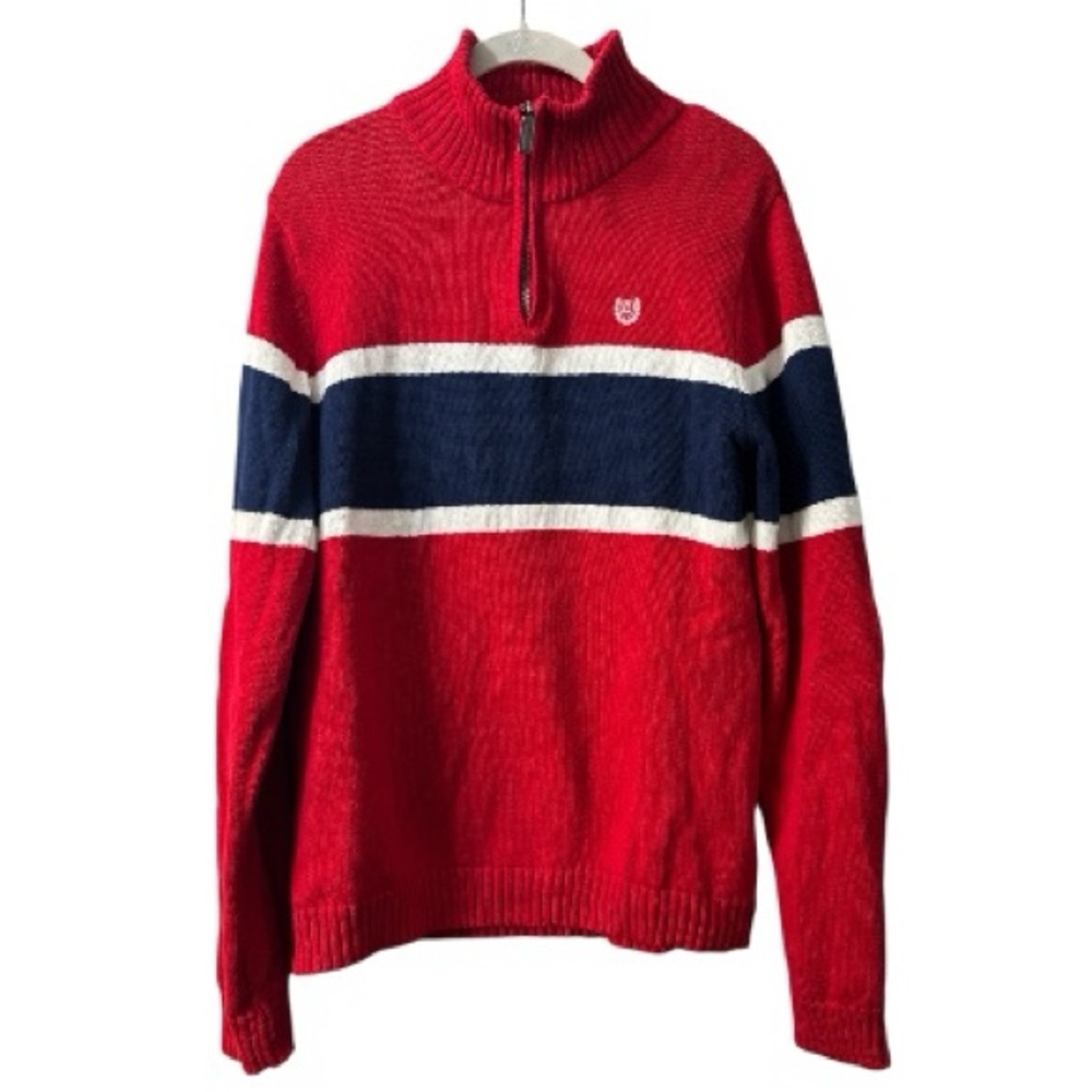 CHAPS EST. 1978 Boys Sweater Red White Blue Quarter Zip Cotton Size XL 18/20